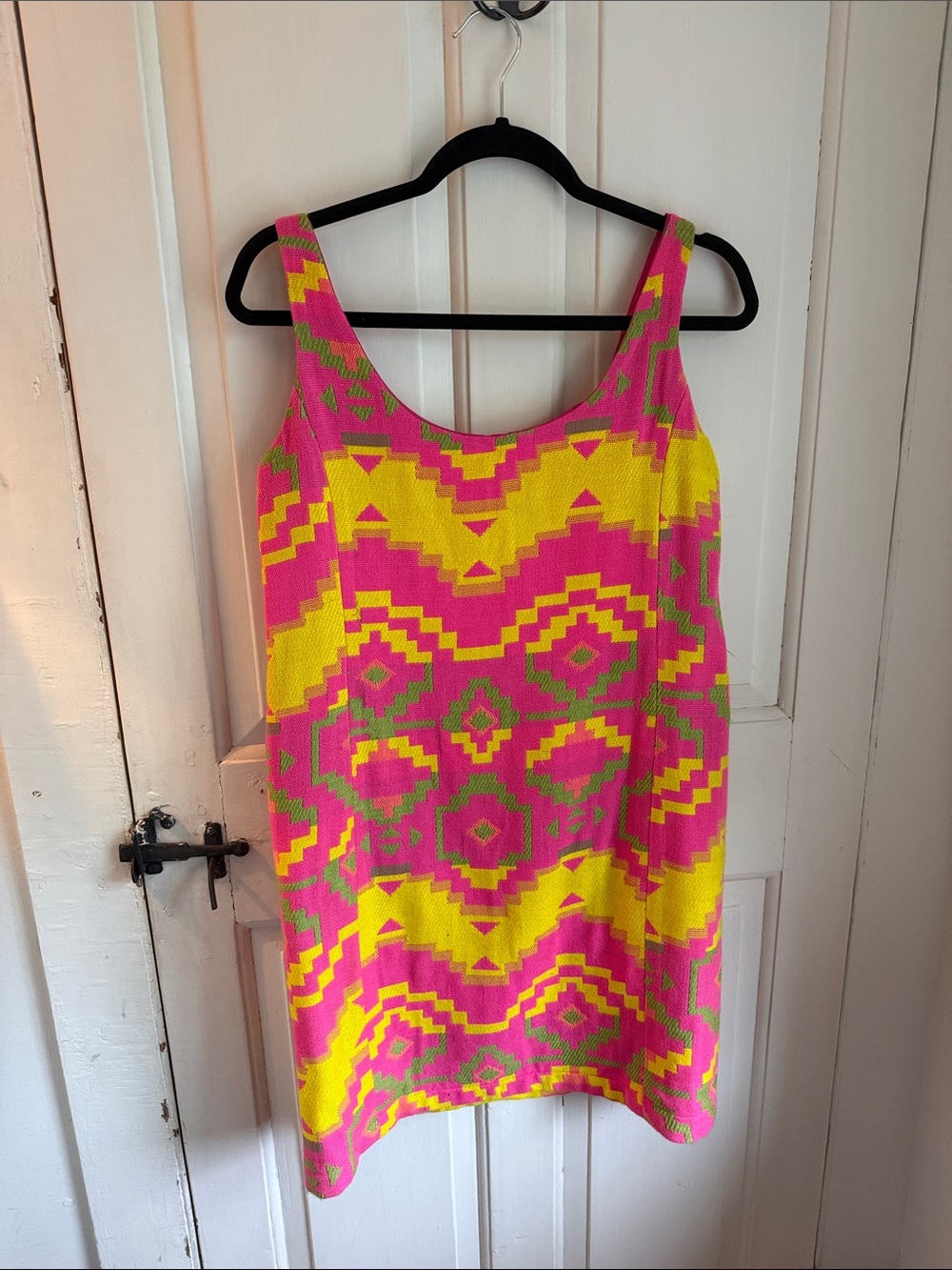 Judith March Pink & Yellow Aztec Scoop Neck Mini Dress
